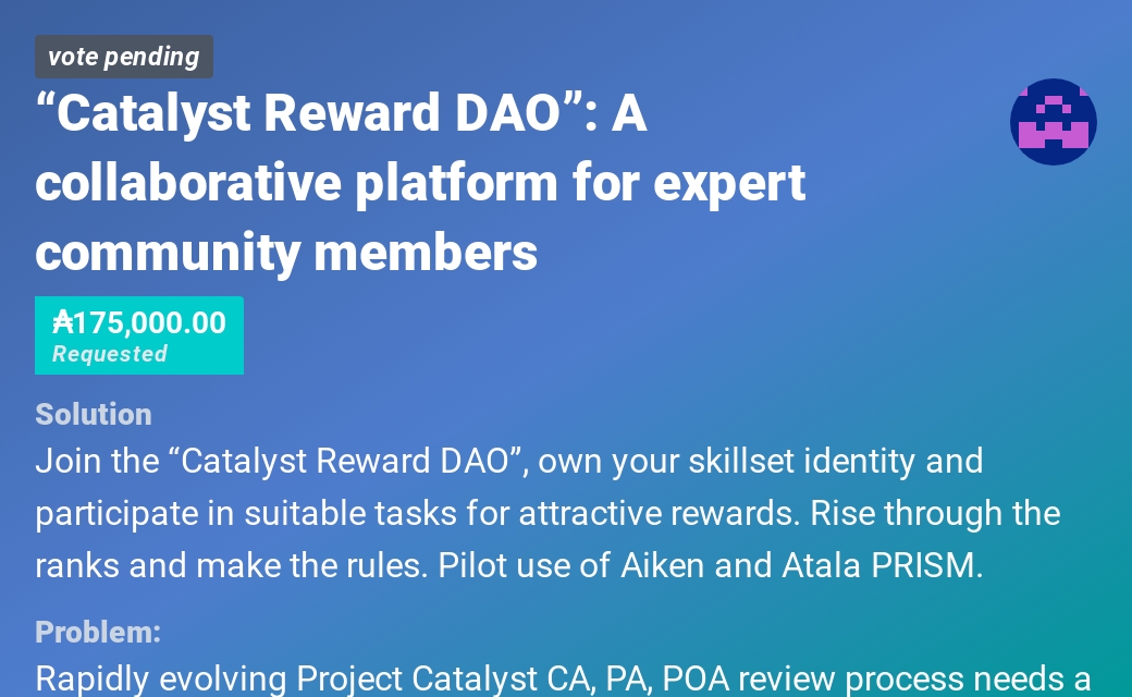 “Catalyst Reward DAO” A collaborative platform for expert community